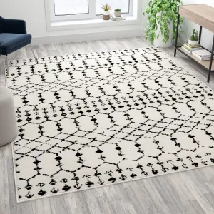 8x10 Ivory & Black Area Rug RC-CR19-1330-810-WH-GG