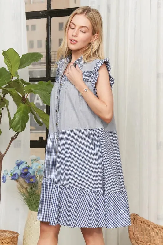 ADORA Button Down Textured Babydoll Dress