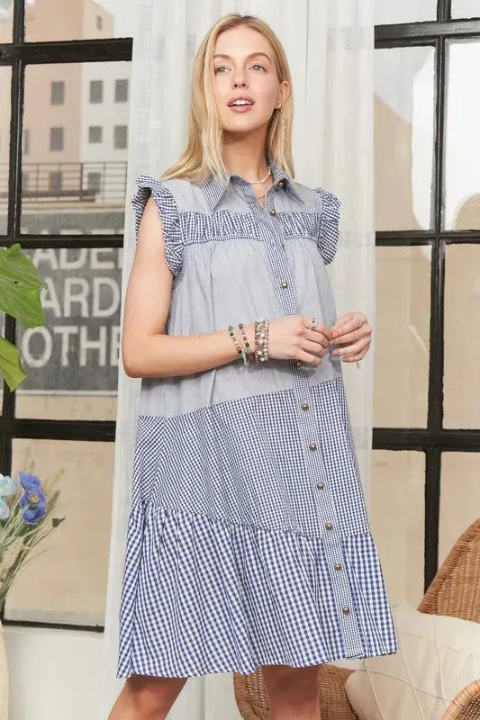 ADORA Button Down Textured Babydoll Dress