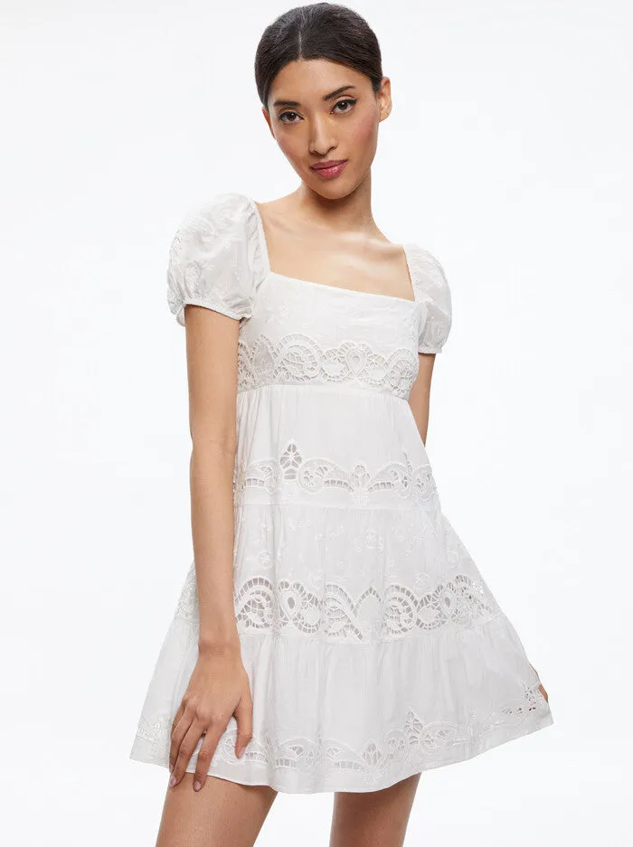 Alice & Olivia Rowen Embroidered Tiered Mini Dress - White