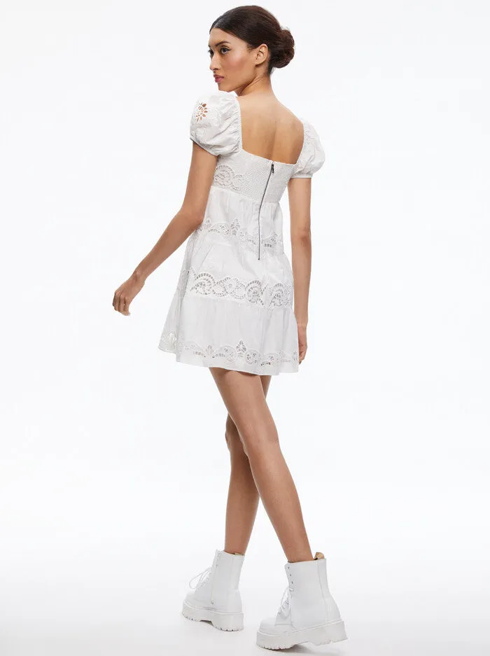 Alice & Olivia Rowen Embroidered Tiered Mini Dress - White