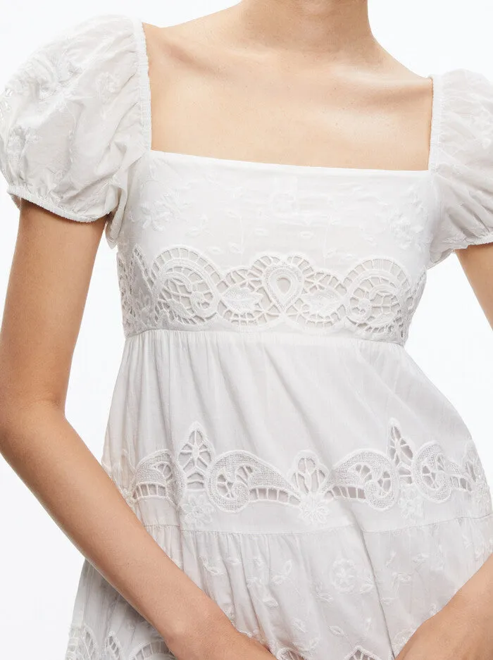 Alice & Olivia Rowen Embroidered Tiered Mini Dress - White