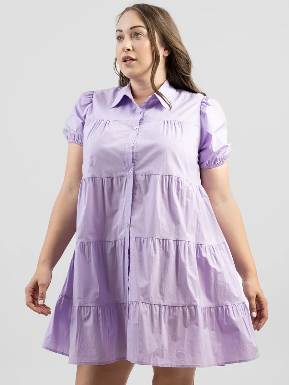 American Bling Women Poplin Short Sleeve Layered Shirt Dress AB-D1017（Prepack 6 Pcs）