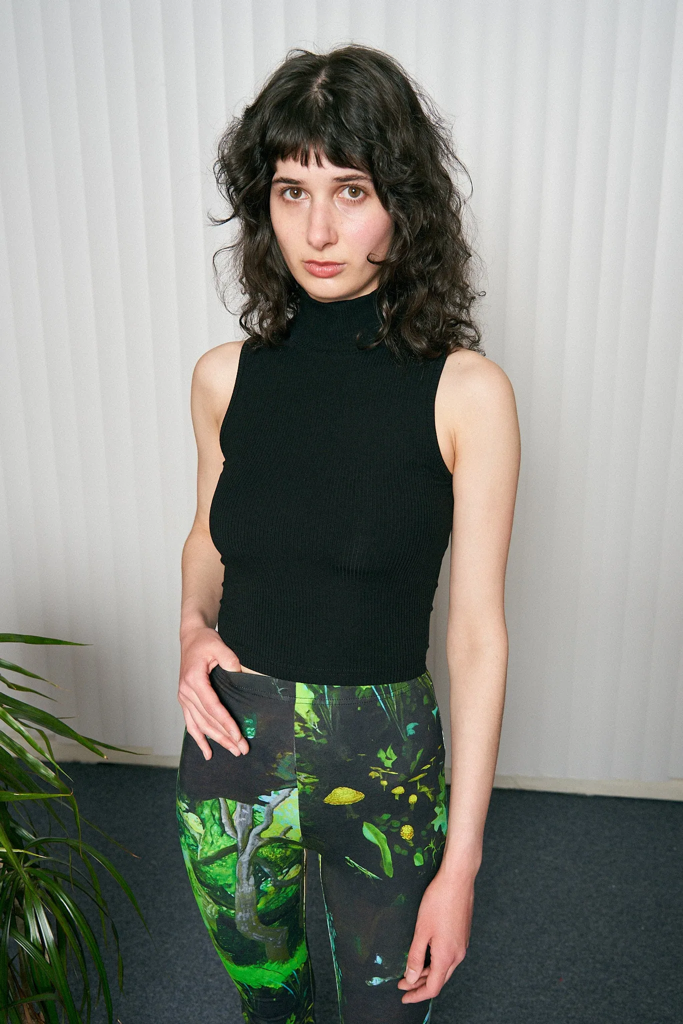 Black Tencel Rib Mock Neck Top