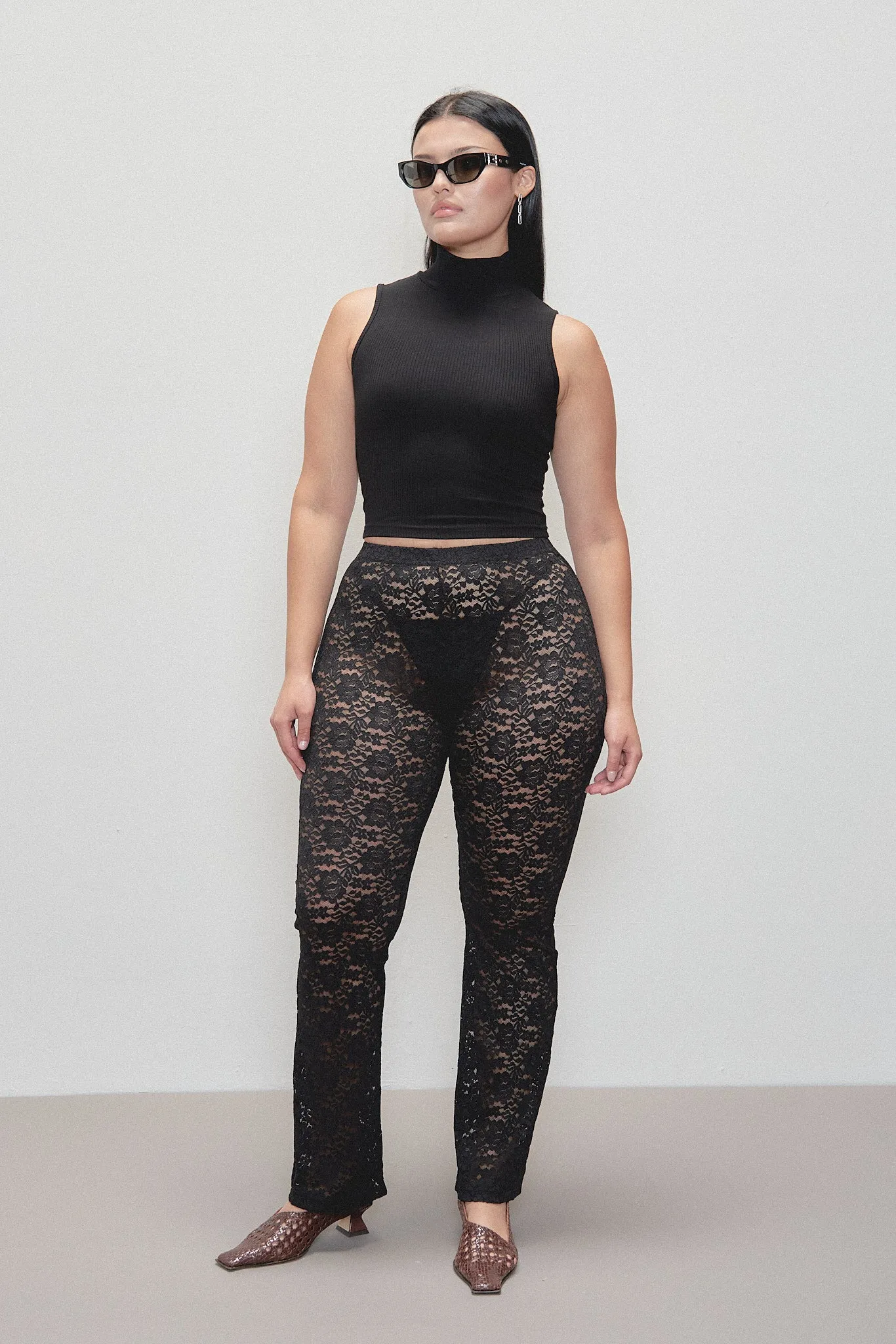 Black Tencel Rib Mock Neck Top