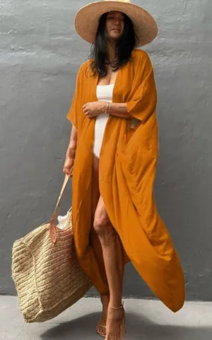 Bohemian Long Kimono, Beach Cover Up Kimono, Solid Color Bohemian Kimono