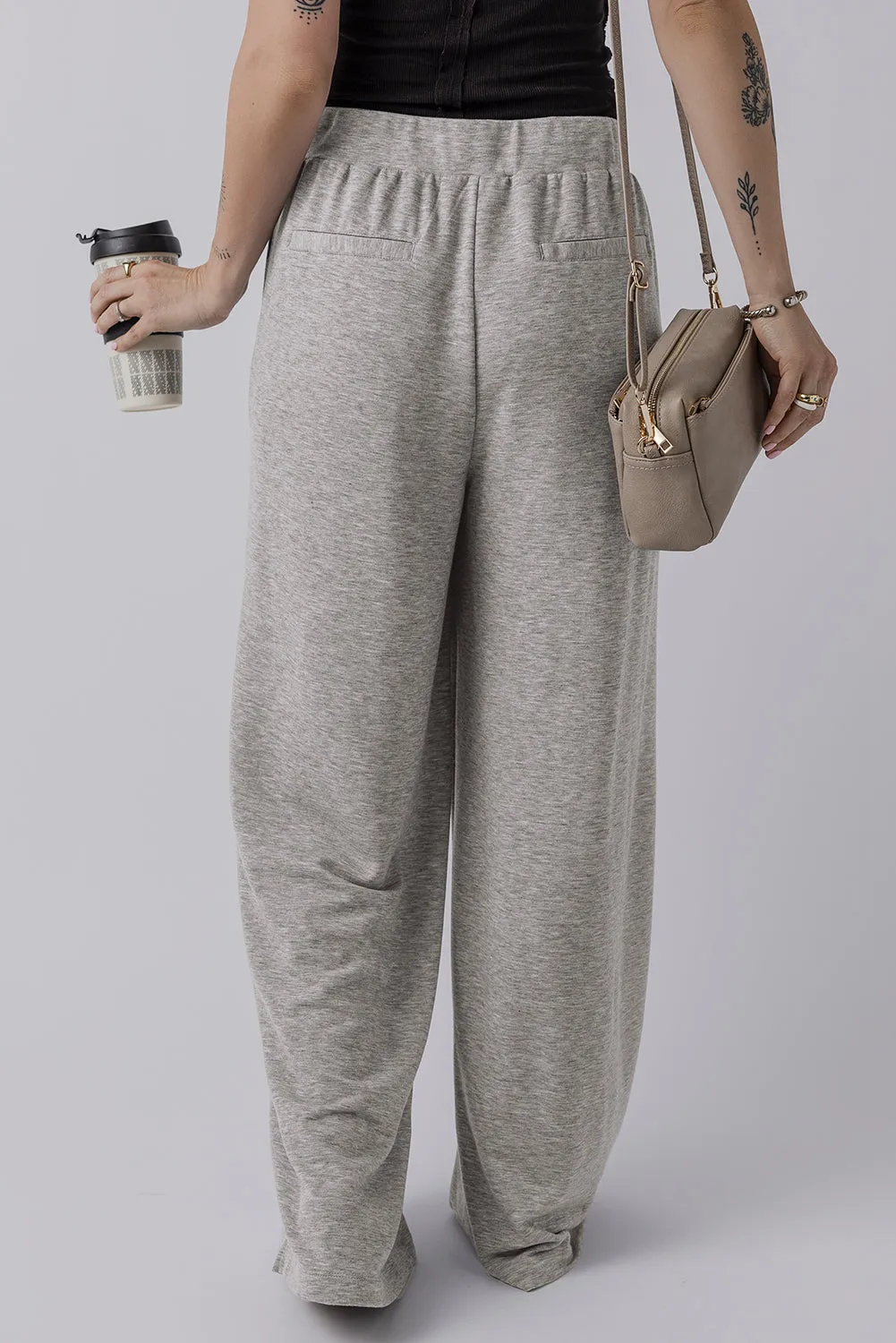 Central Seam Wide Leg High Waist Knit Pants