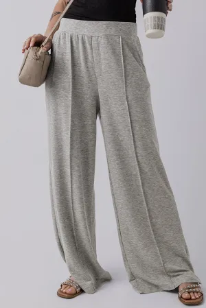 Central Seam Wide Leg High Waist Knit Pants
