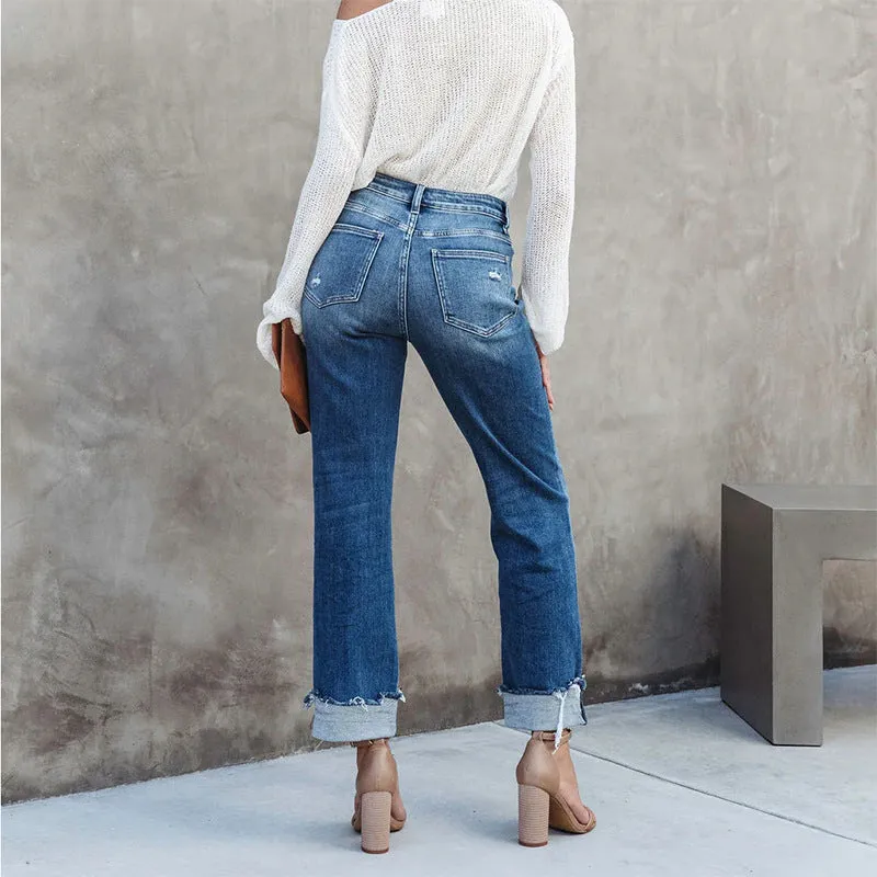 Fashion High Waist Straight-Leg Denim Pants