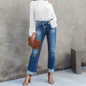 Fashion High Waist Straight-Leg Denim Pants