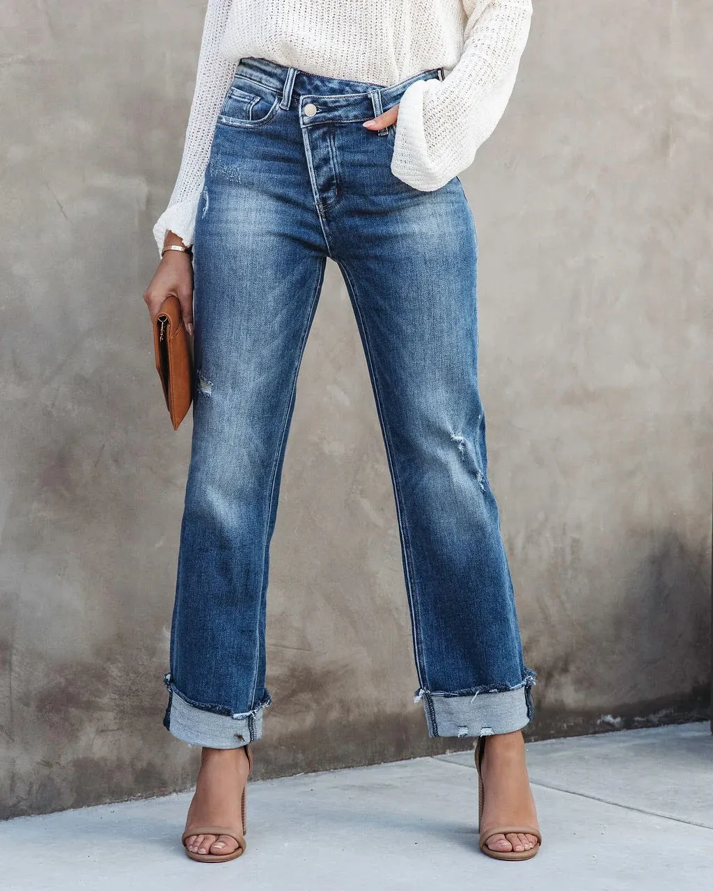 Fashion High Waist Straight-Leg Denim Pants