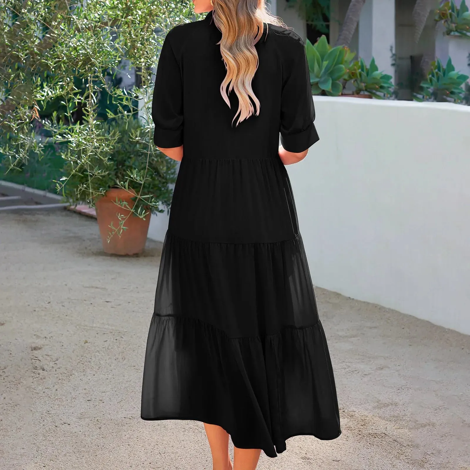 Fashion Print Floral A-line Shirt Elegant Vintage Casual Off Midi Summer Dress