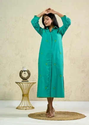 Green Long Embroidery shirt dress