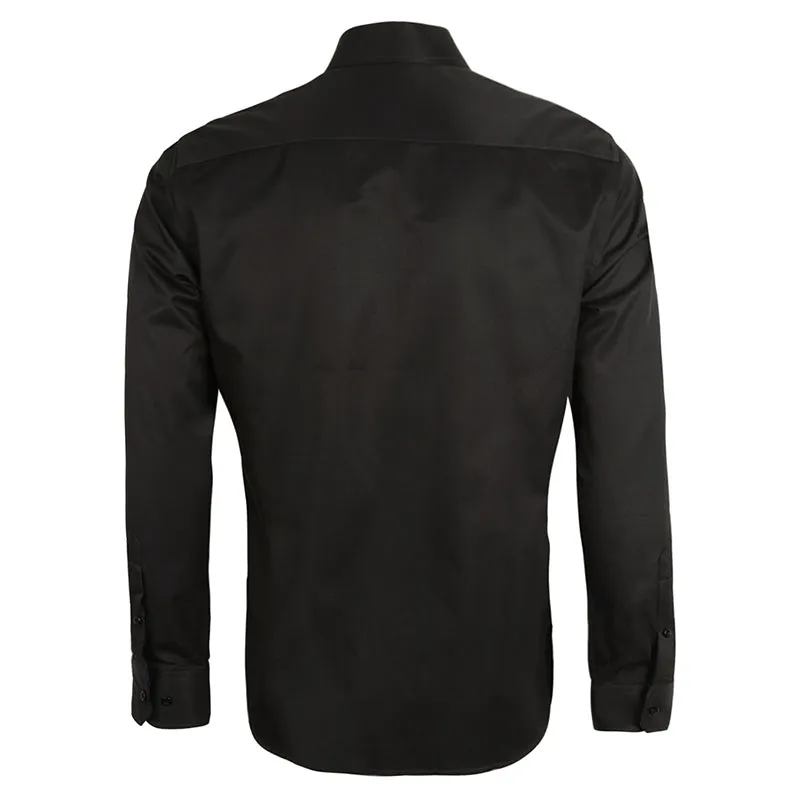 Men's Business Slim Fit Dress Shirt Long Sleeve Patchwork Button-Down Shirt, 004-Black Dark Green