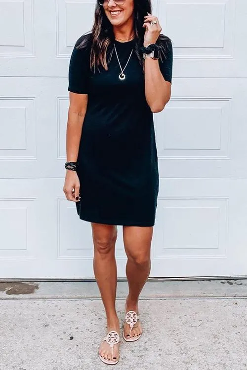 O Neck Side Slit Short Sleeve T Shirt Dress