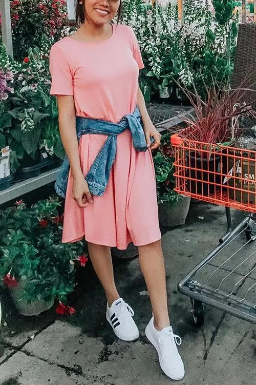 O Neck Side Slit Short Sleeve T Shirt Dress