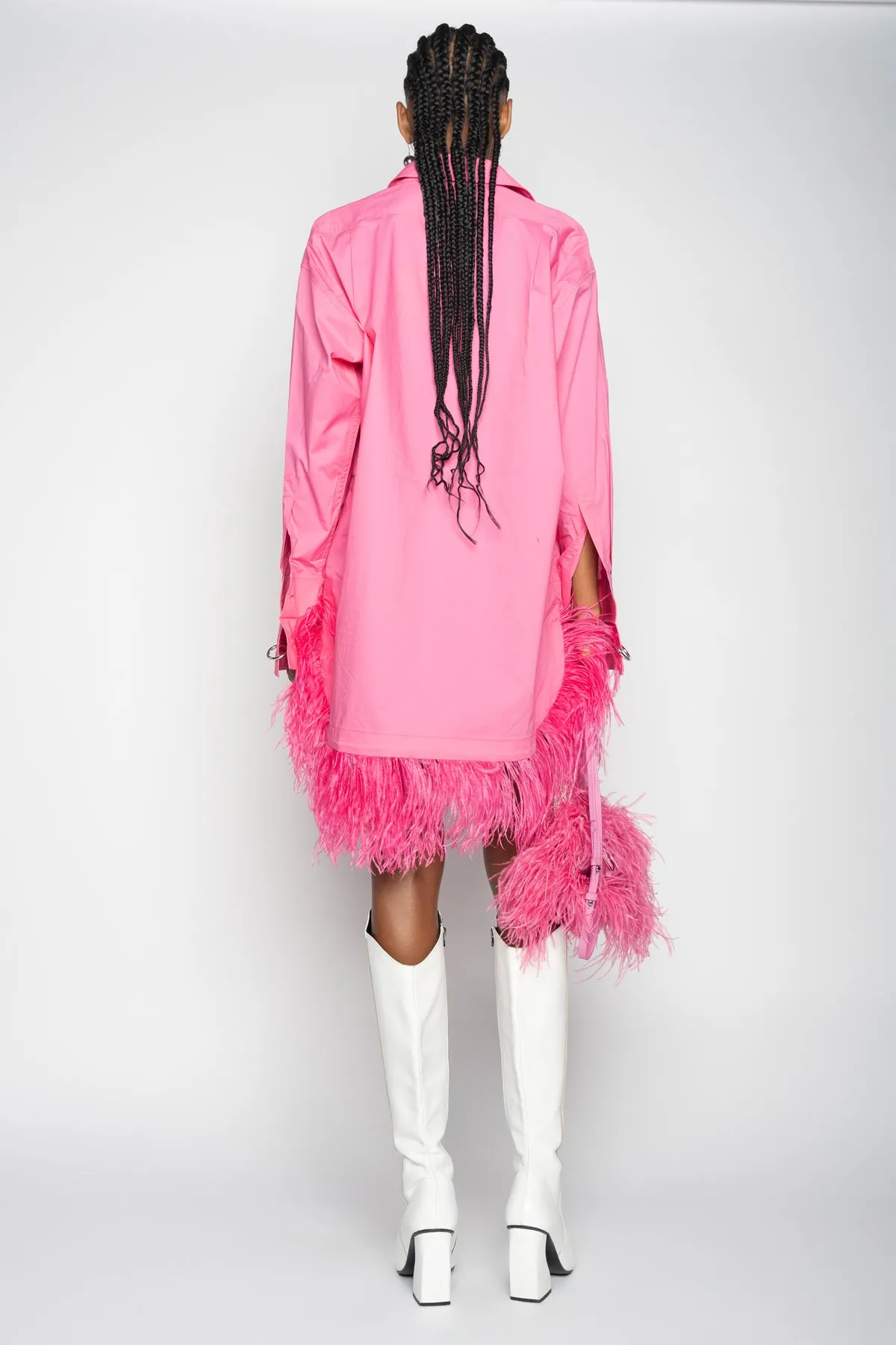 PINK FEATHER SHIRT DRESS
