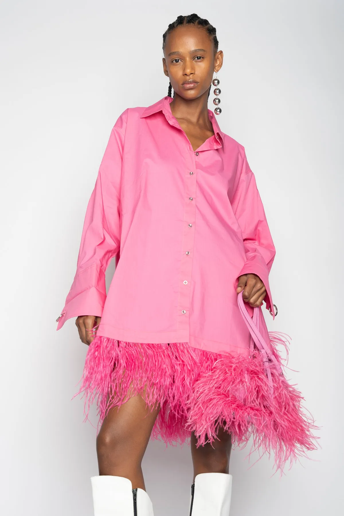 PINK FEATHER SHIRT DRESS