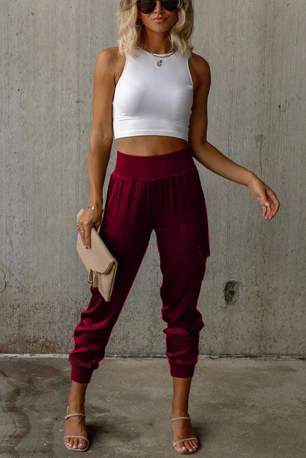 Satin High Waist Pocketed Joggers