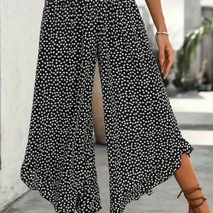Smocked High Waist WIde Leg Ruffle Pants