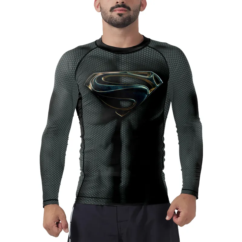 Superman Metallic Emblem Men's Long Sleeve Rash Guard