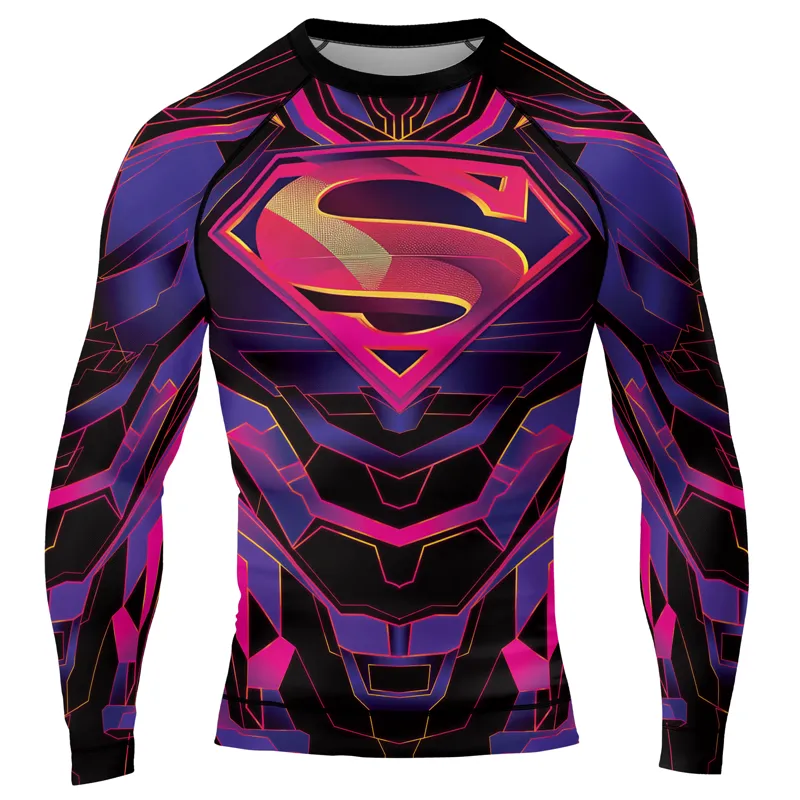 Superman Neon Emblem Men's Long Sleeve Rash Guard