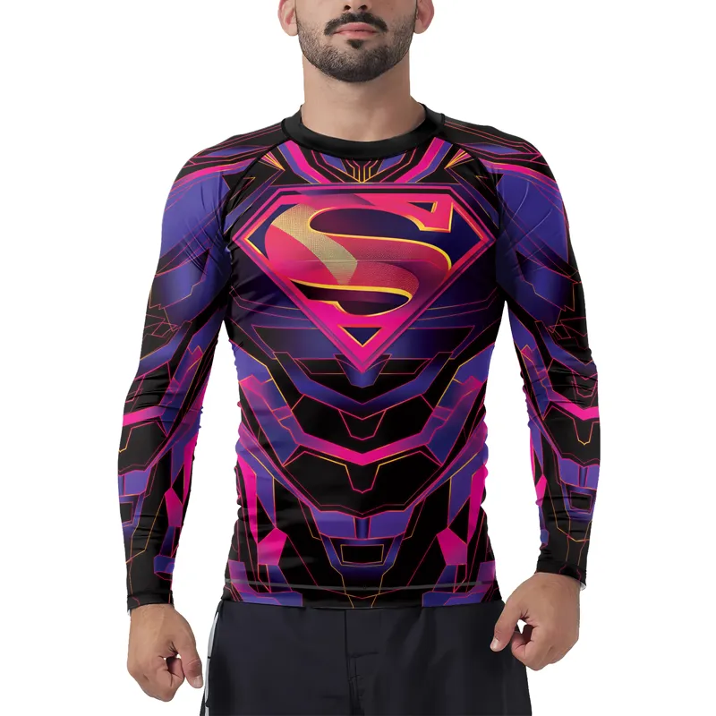 Superman Neon Emblem Men's Long Sleeve Rash Guard
