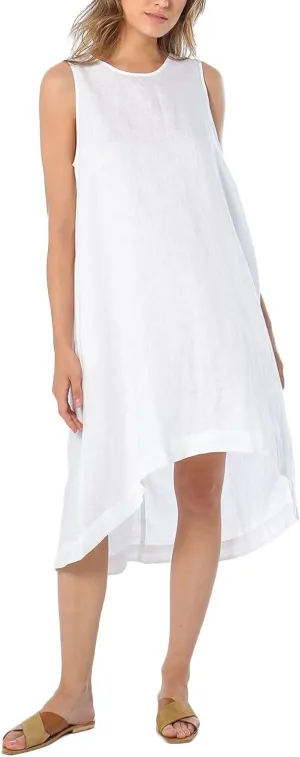 Womens 100% Linen High Low Midi Dress