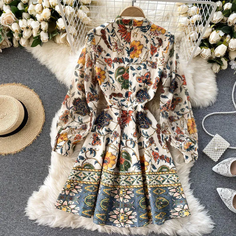 Women's Bohemian Floral Print Short Dress