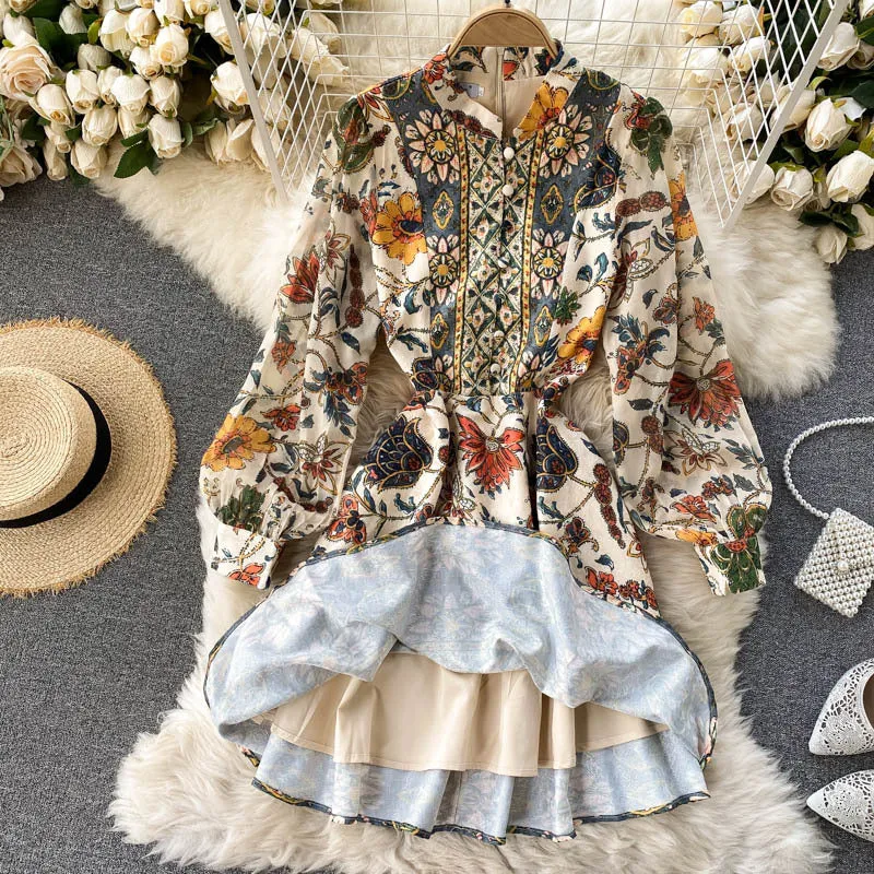 Women's Bohemian Floral Print Short Dress